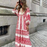 Half Bubble Sleeves V-Neck Fashion Print Boho Dress