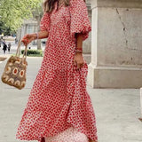 Half Bubble Sleeves V-Neck Fashion Print Boho Dress