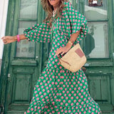 Half Bubble Sleeves V-Neck Fashion Print Boho Dress