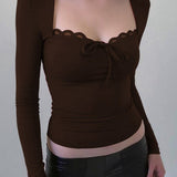 Lace Trimmed Slim Fit Bodysuit Knit Top