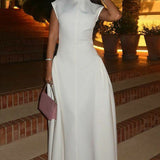 Solid Sleeveless Ruched Waist Elegant Dress