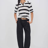 Striped Polo Short Sleeve Sweater