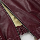 Burgundy Lapel Zip Leather Jacket