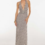 Floral Halter Neck Backless Bodycon Maxi Dress