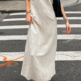 Khaki Linen Cotton Cami Loose Office Maxi Dress