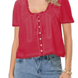 Lace Trimmed Tie Front Blouse