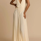 Deep V Neck Lace Patchwork Boho Dress