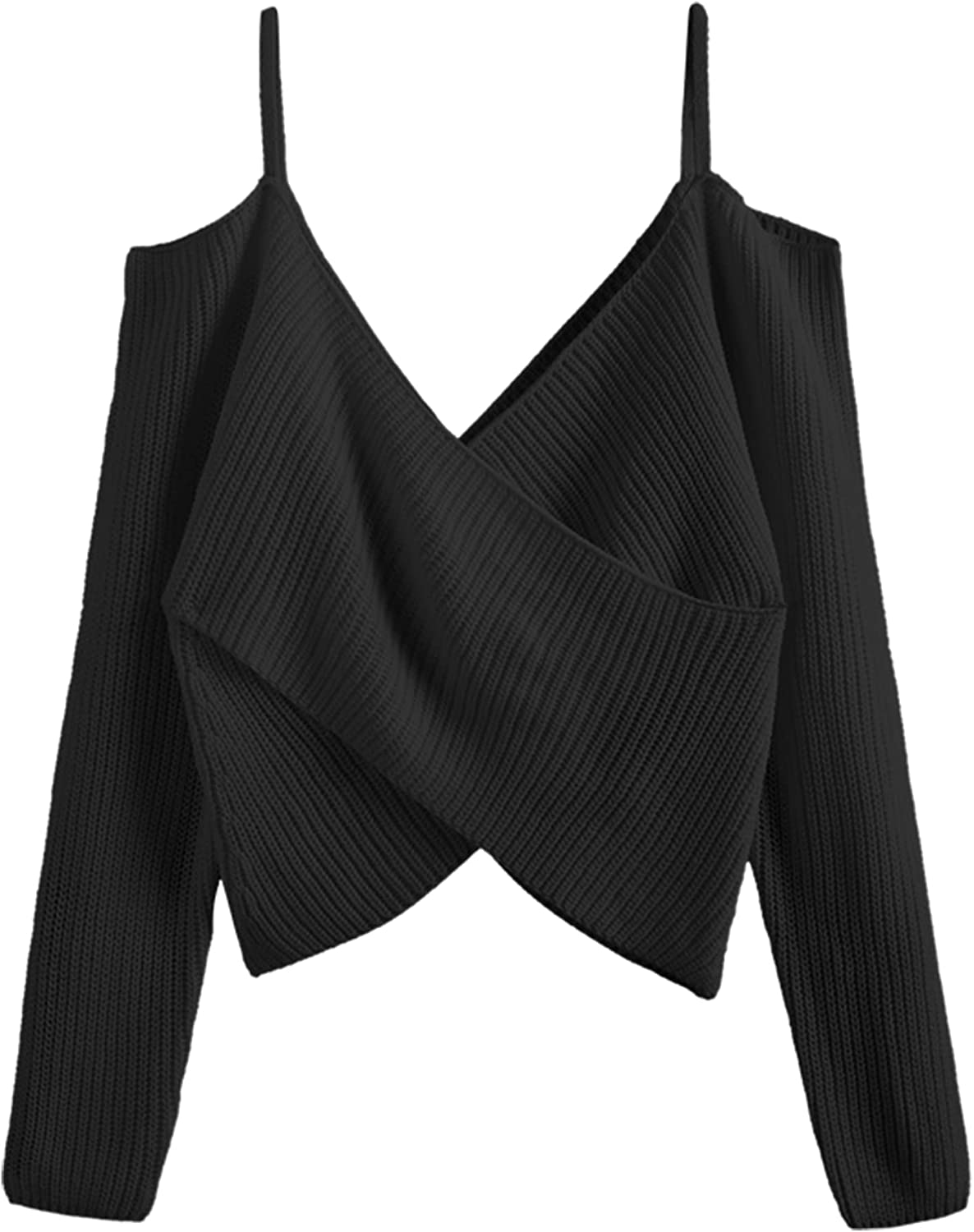 Women's V-Neck Criss Cross Twisted Back Pullover Knitted Crop Sweater