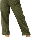 Beach Linen Shorts 3/4 Sweatpants Capri Pants Elastic Waist Cropped Harem Pants