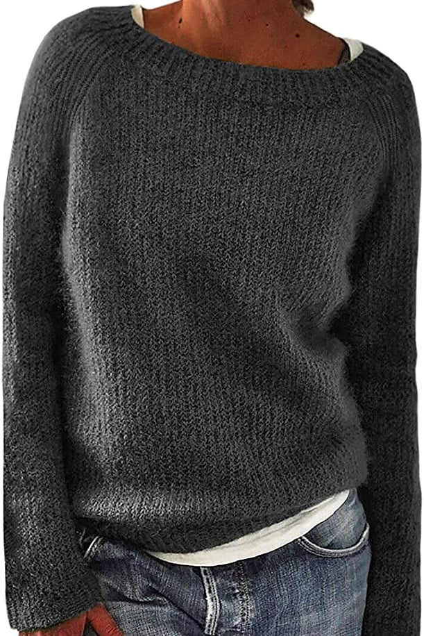 Women Loose Casual Pullover Knit Sweater Boat Neck Long Sleeve Winter Keep Warm Sweater Tops