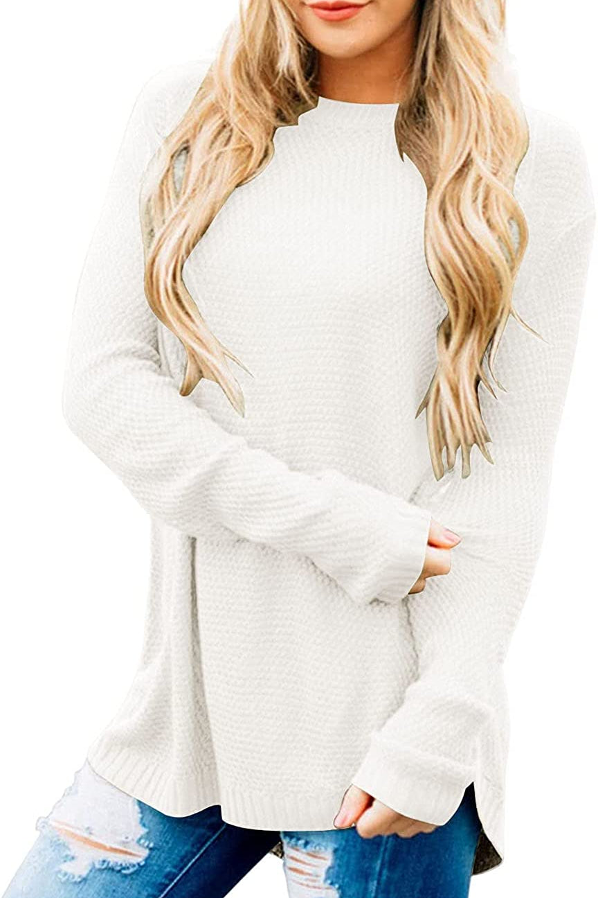 Women's Long Sleeve Oversized Crew Neck Solid Color Knit Pullover Sweater Tops