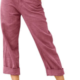 Beach Linen Shorts 3/4 Sweatpants Capri Pants Elastic Waist Cropped Harem Pants