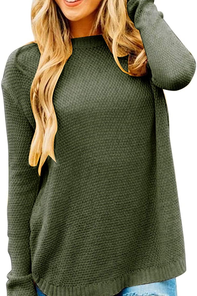Women's Long Sleeve Oversized Crew Neck Solid Color Knit Pullover Sweater Tops