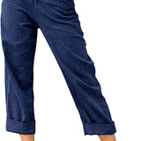 Beach Linen Shorts 3/4 Sweatpants Capri Pants Elastic Waist Cropped Harem Pants