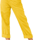Beach Linen Shorts 3/4 Sweatpants Capri Pants Elastic Waist Cropped Harem Pants
