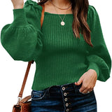 Women's Sweaters Casual Long Lantern Sleeve Square Neck Ruffle Knit Pullovers Tops