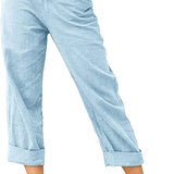 Beach Linen Shorts 3/4 Sweatpants Capri Pants Elastic Waist Cropped Harem Pants