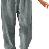 Beach Linen Shorts 3/4 Sweatpants Capri Pants Elastic Waist Cropped Harem Pants