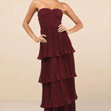 Strapless Ruched Ruffled Tiered Party Dress
