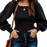 Women's Sweaters Casual Long Lantern Sleeve Square Neck Ruffle Knit Pullovers Tops