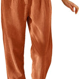 Beach Linen Shorts 3/4 Sweatpants Capri Pants Elastic Waist Cropped Harem Pants
