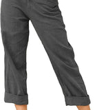 Beach Linen Shorts 3/4 Sweatpants Capri Pants Elastic Waist Cropped Harem Pants
