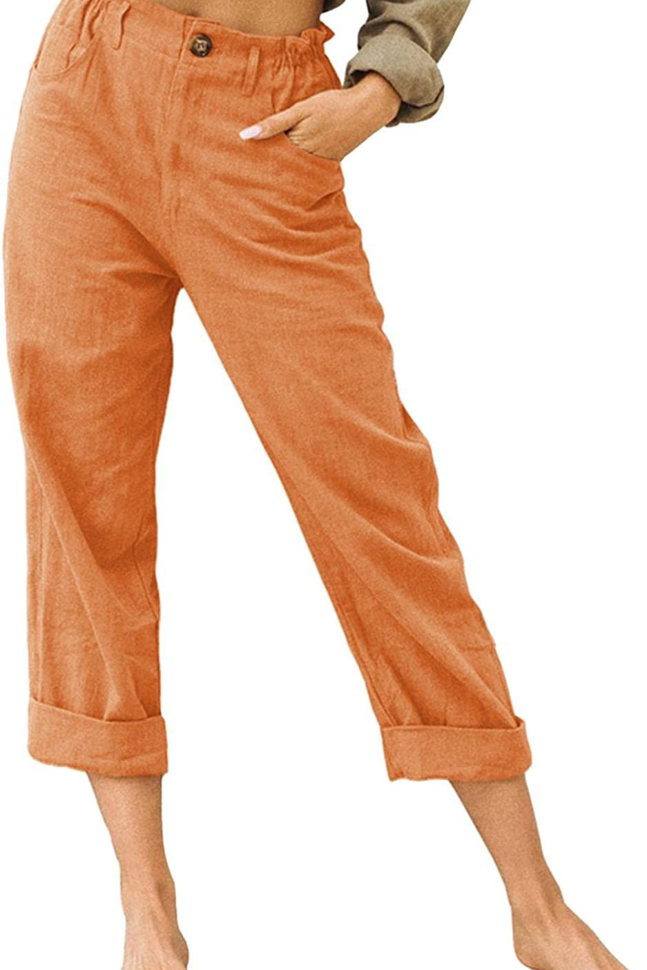 Beach Linen Shorts 3/4 Sweatpants Capri Pants Elastic Waist Cropped Harem Pants