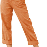 Beach Linen Shorts 3/4 Sweatpants Capri Pants Elastic Waist Cropped Harem Pants