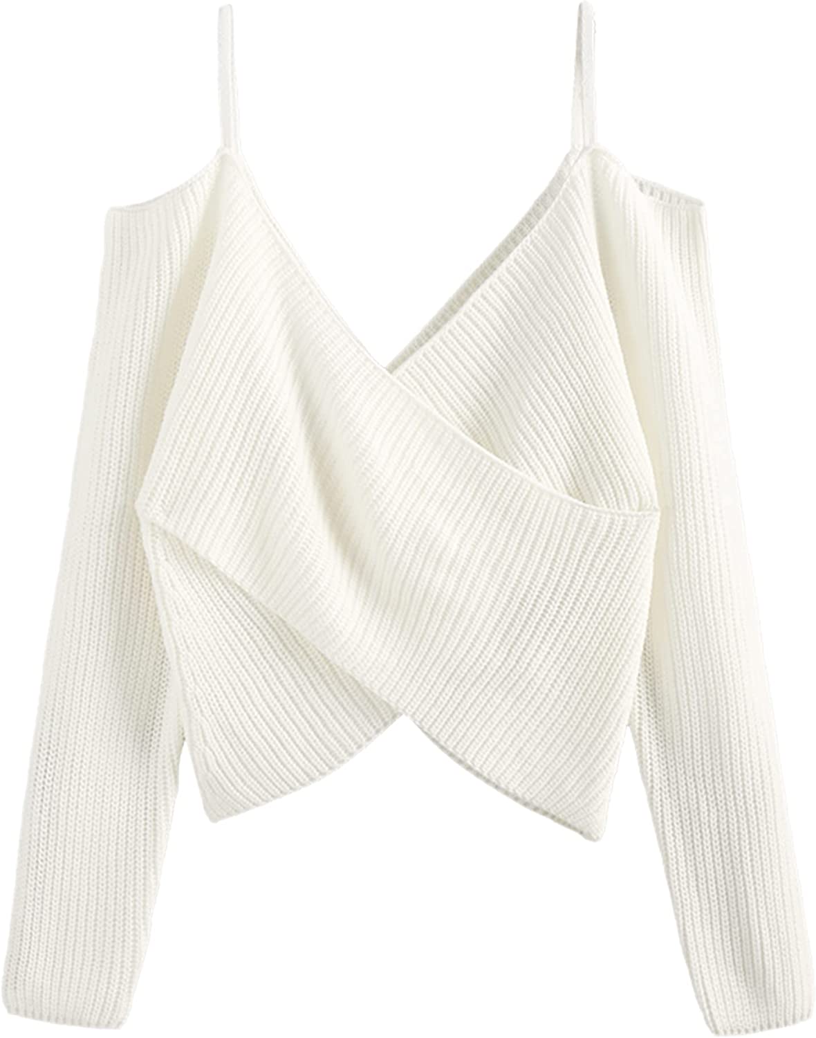 Women's V-Neck Criss Cross Twisted Back Pullover Knitted Crop Sweater