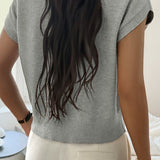 Deep V Solid Knit Short Sleeve Sweater