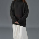 Solid High Neck Loose Knit Sweater