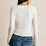 Slim Fit Long Sleeve Lace V Neck Blouse