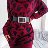 Leopard Turtleneck Sweater Dress