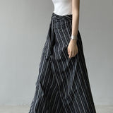 High Waist Striped Tie Waist A Line Maxi Skirt