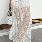 Sexy Sheer Brocade Lace White Jacquard Maxi Skirt