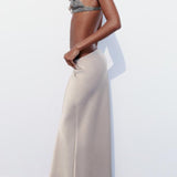Slim High Waist Satin Texture Straight Midi Skirt