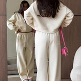 Zipper Hoodie Long Sleeve Wide Leg Pants Two Piece Set