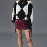Rope Tie Color Block Knit Sweater
