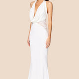 V-Neck Halter Lace Backless Fishtail Party Dress