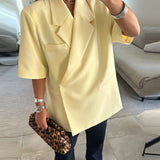Yellow Lapel Short Sleeve Blazer
