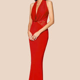 V-Neck Halter Lace Backless Fishtail Party Dress