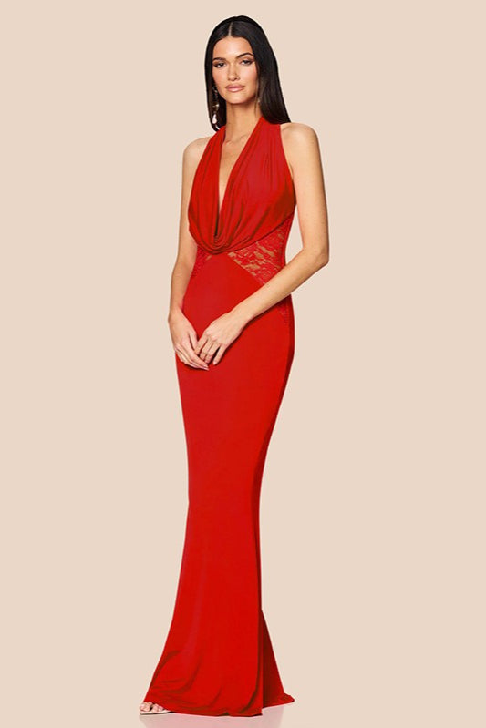 V-Neck Halter Lace Backless Fishtail Party Dress