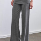 Solid Knit Foldover Waist Flowy Pants