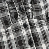 British Plaid Ruffled V Neck Puff Sleeve Blouse