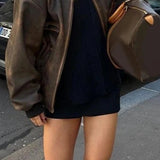 Faux Leather Zipper Bomber Jacket