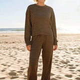 Stripe Crewneck Drawstring Two Piece Set