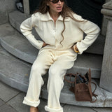 Knit Ribbed Collar Long Sleeve Loose Two Piece Set