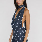 Polka Dot Halter Backless Mesh Mini Dress