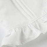 Lace Paneled Ruched Puff Sleeve Tie Blouse
