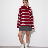 Relaxed Collared Striped Long Sleeve Blouse